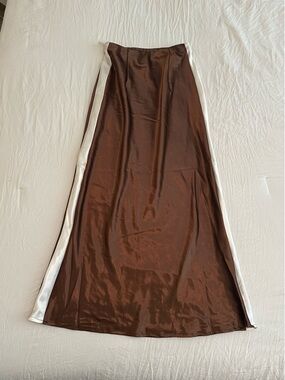 Good Luck Gem Brown Satin Midi Skirt